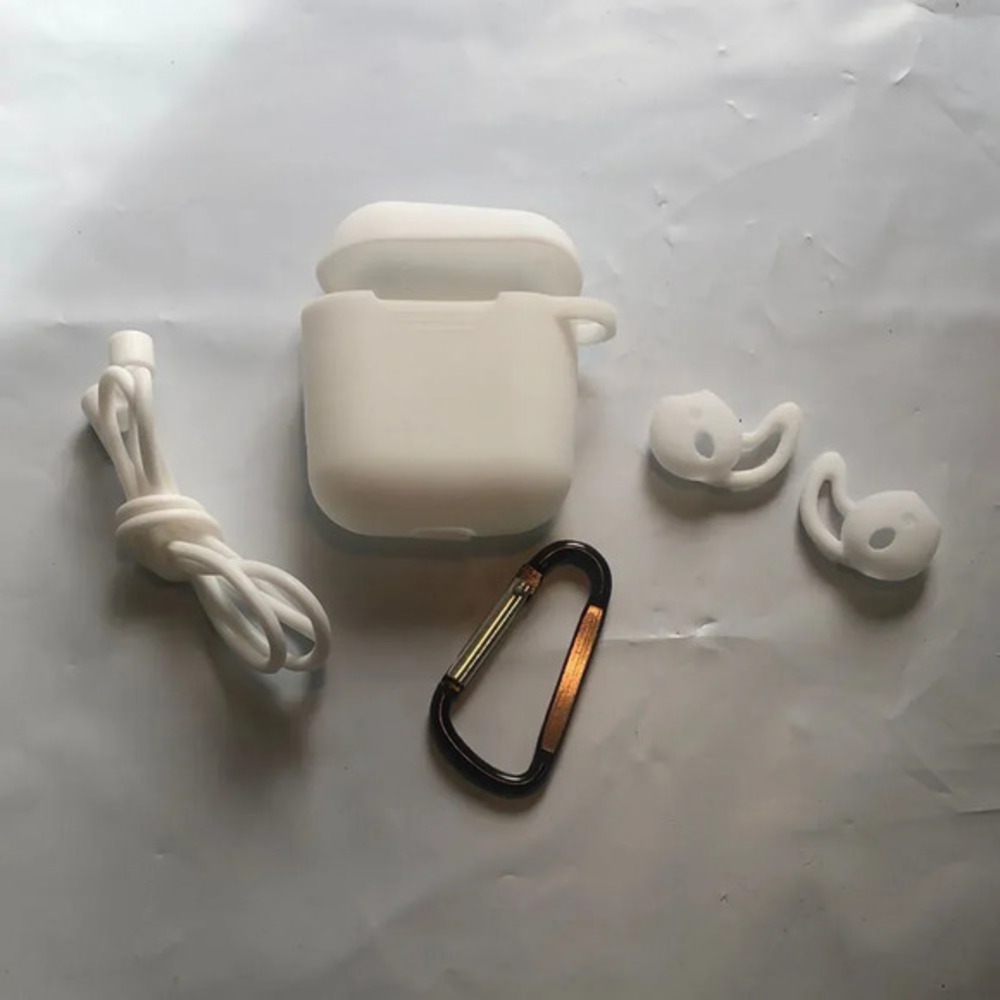 Silicone‎ i7s Wireless Earphone Protective Cover Case White with Carabiner Strap